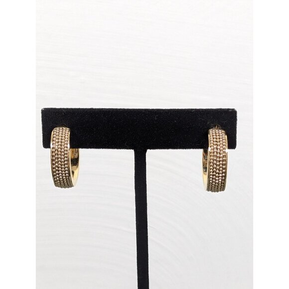 Liz Claiborne Gold Tone Ball Textured Hoop Earrings Retro Pierced Classic - Picture 2 of 7